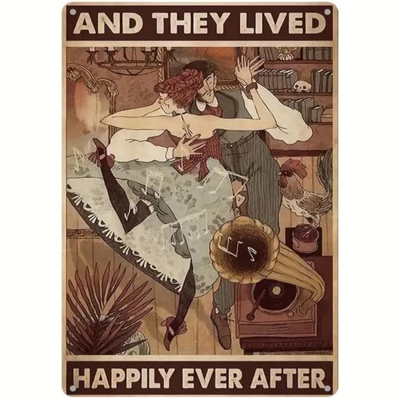 Other - Metal Sign, Vintage Look-And They Lived Happily Ever After-Joyful Couple Dancing